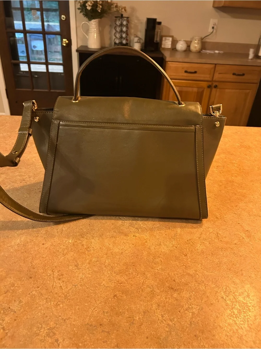 Michael Kors Olive Green Leather Satchel with Gold Tone Hardware
